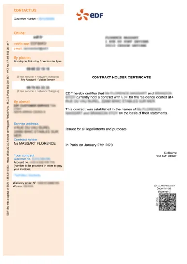 Contract Holder Certificate French to English