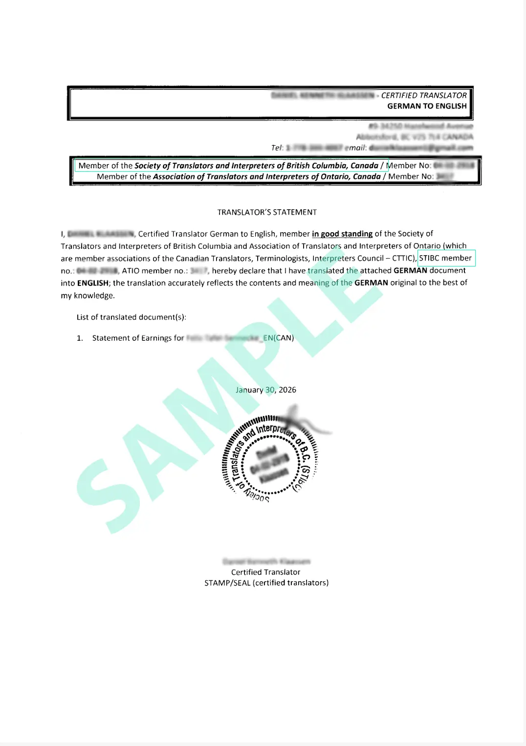 Certificate sample